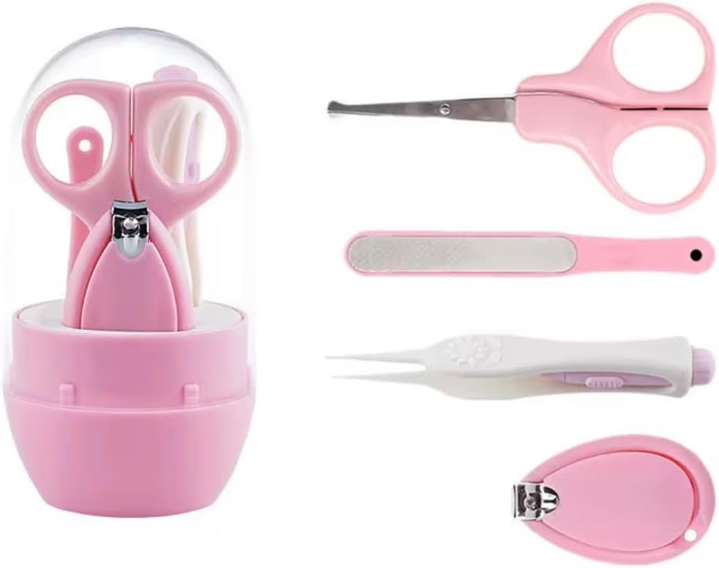 Baby Nail Care Kit with Safety Scissors, 4-Piece Manicure Set with Storage Case, Pink