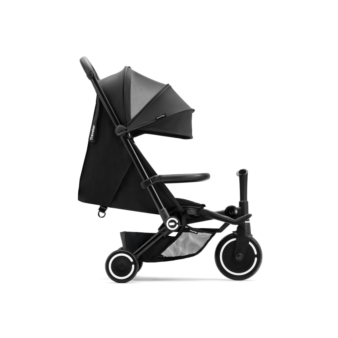 Smartrike Traveler Travel Stroller for Toddlers – Lightweight, Foldable & Compact Stroller with Near-Flat Recline, Onyx Black