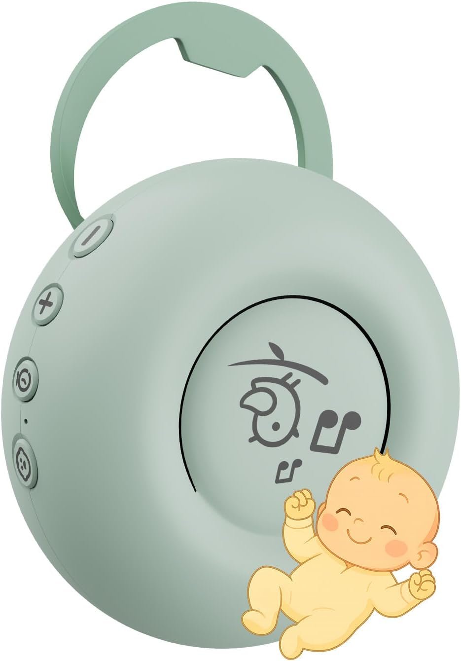 Portable White Noise Sound Machine for Baby by MMOBIEL – 20 Soothing Sounds, Cry Sensor, Timer, USB-C Rechargeable – Travel Sleep Soother with Lullabies, Nature Sounds, White/Pink/Brown Noise – Green