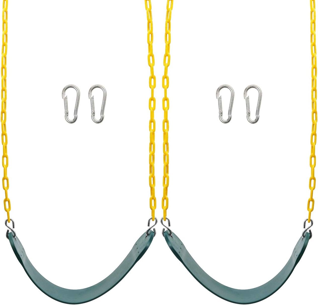 Sunnyglade 2PCS Swings Seats Heavy Duty with 66″ Chain, Playground Swing Set Accessories Replacement with Snap Hooks, Support 250lb (2, Green)