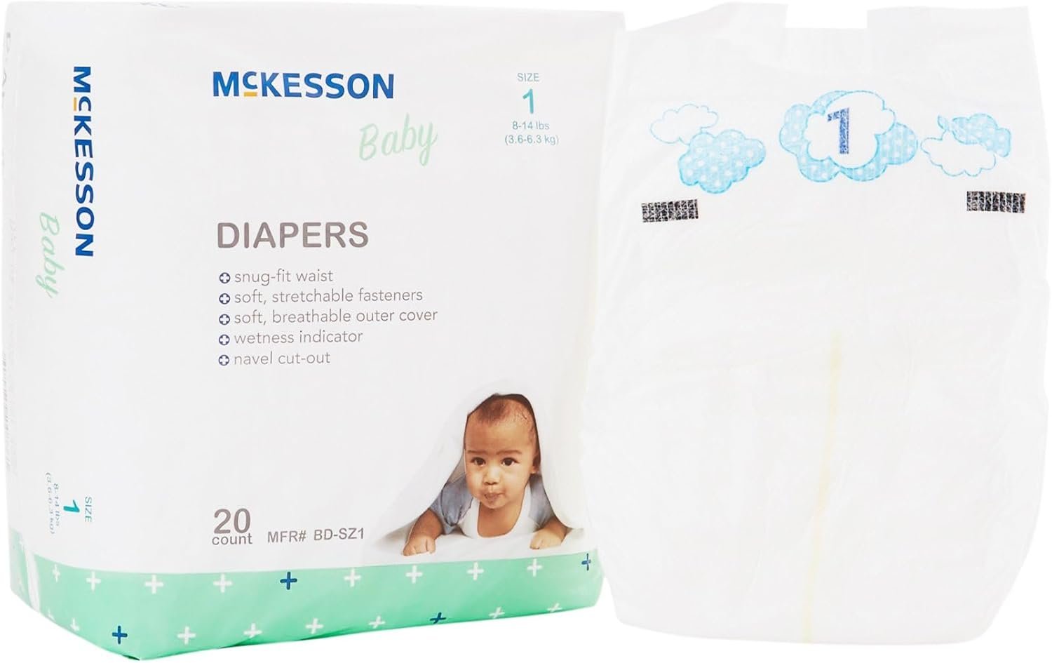McKesson Baby Diapers, Size 1 (8 lbs to 14 lbs), 20 Count, 1 Pack