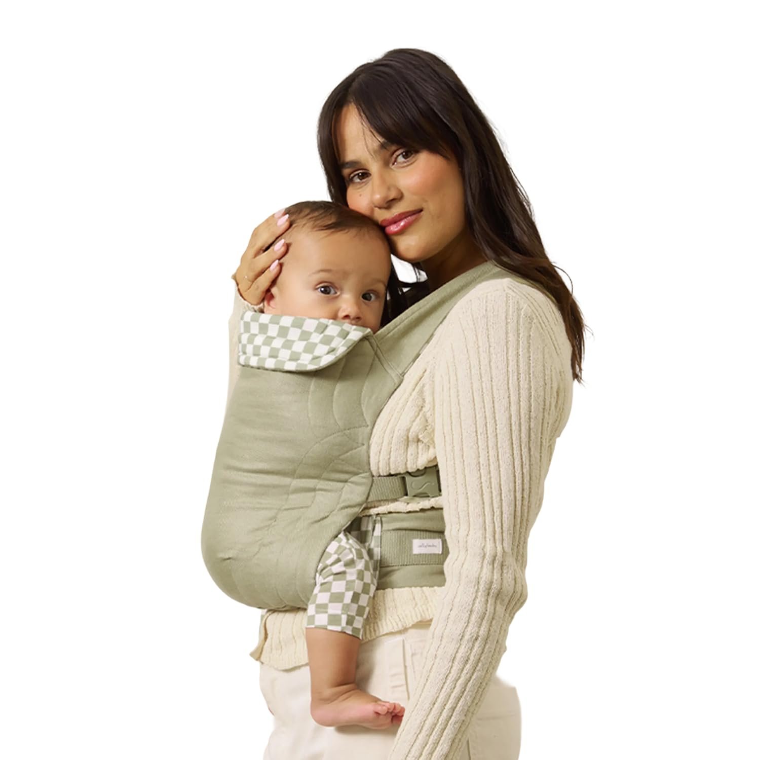 Solly Baby Soft Buckle Carrier, Buttery Soft Baby Carrier Infant to Toddler 10-45 Lbs., Ergonomic Design, Lightweight & Breathable Linen, Front & Back Carry, Baby Carrying Essential, Sage Chequer