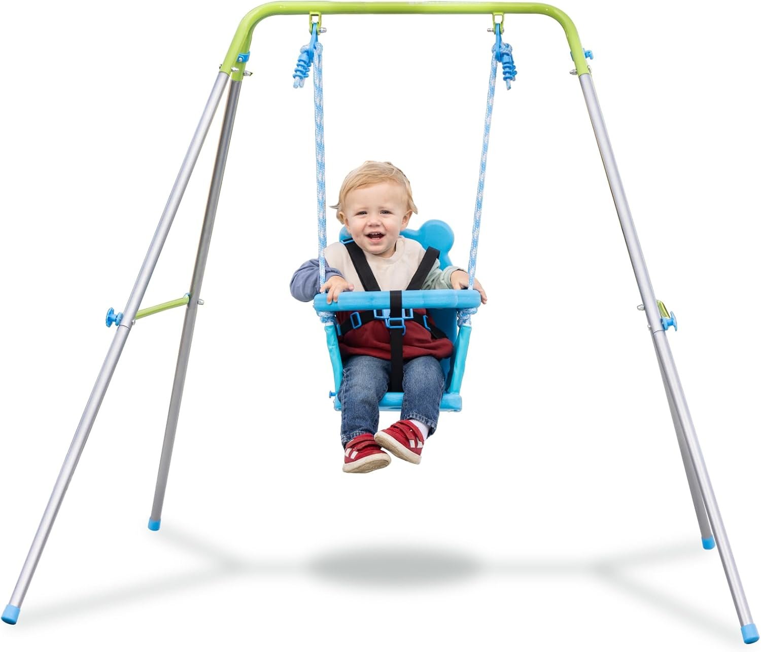 Sportspower My 1st Toddler Swing – Heavy-Duty Baby Indoor/Outdoor Swing Set with Safety Harness, Blue, 52″L x 55″W x 47″H