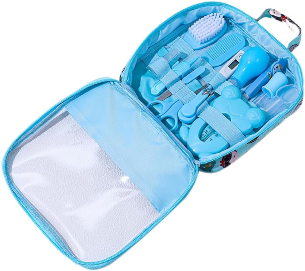 Baby Healthcare and Grooming Kit Baby Nasal Aspirator Nail Clipper Hairbrush Set Newborn Daily Cleaning Care Kit 13 PCS/Set, Style A, Blue, Safety First Baby Healthcare kit