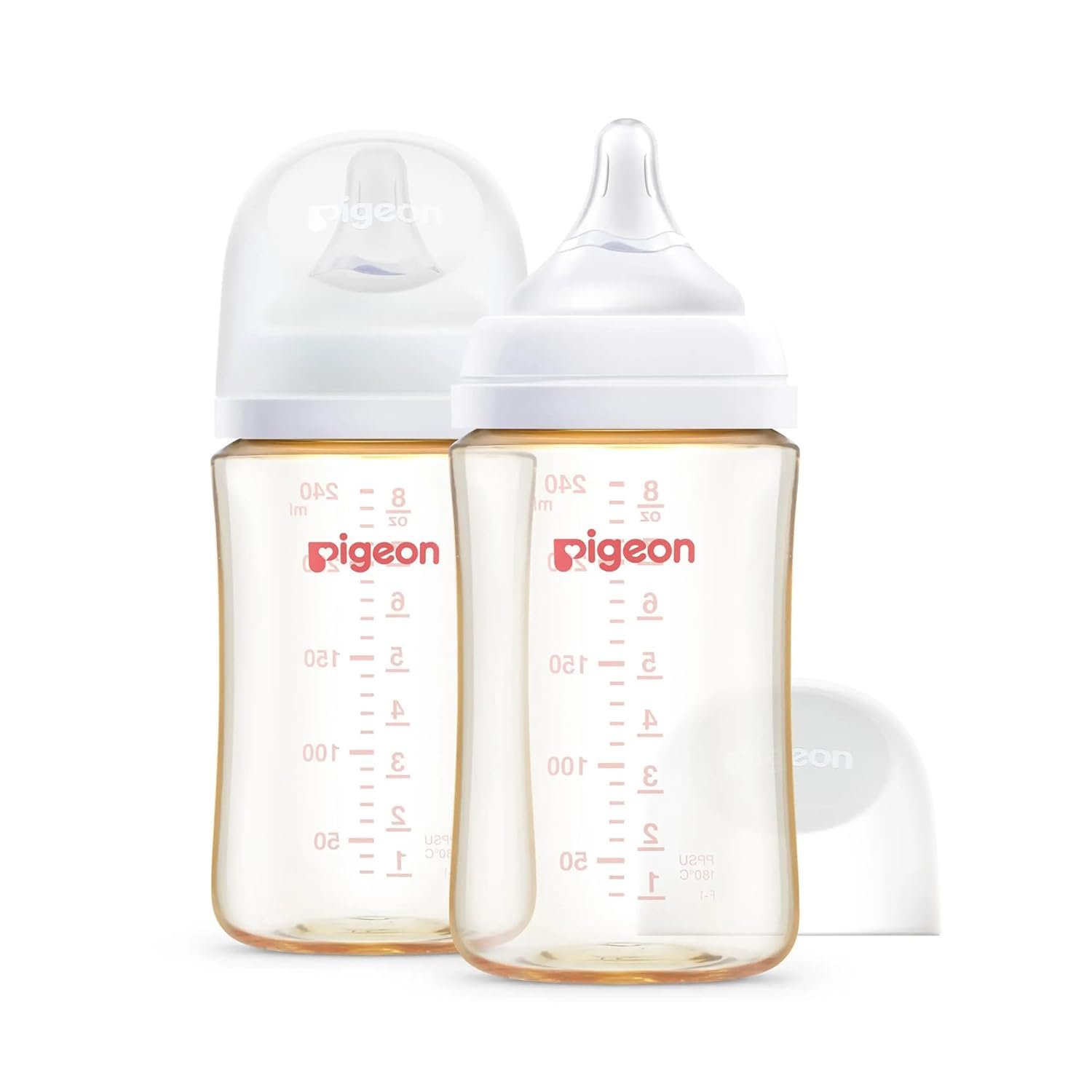 Pigeon PPSU Nursing Baby Bottle Wide Neck, Anti-Colic, Streamlined Body, Natural Feel, Easy to Clean, 8 Oz (Pack of 2), Includes 2pcs M Nipples (3m+)
