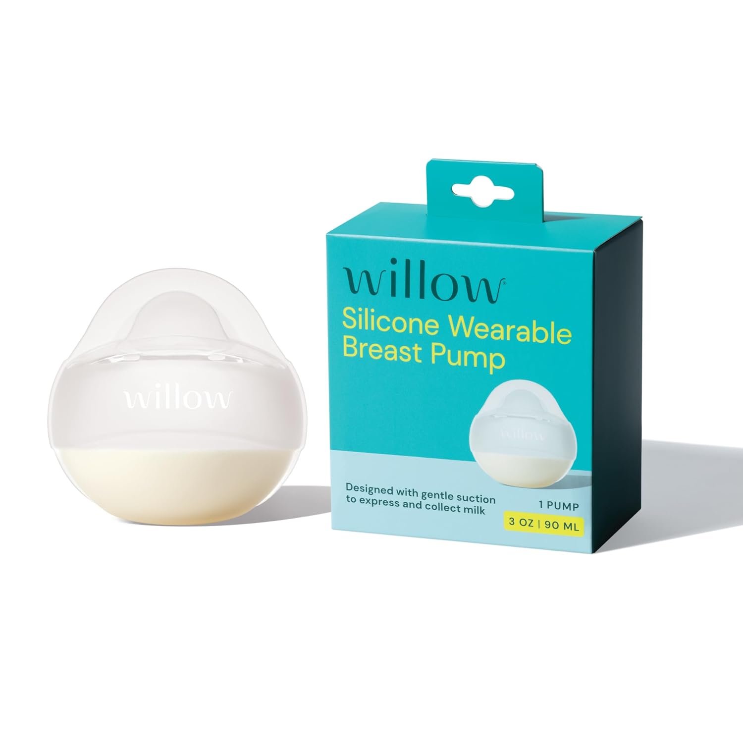 Willow – Silicone Wearable Breast Pump – Passive Suction Milk Collector – Hands Free Manual Breast Pump – Dishwasher Safe – Breastfeeding Essentials – Easy Pour Spout for Milk Storage Bags – BPA Free