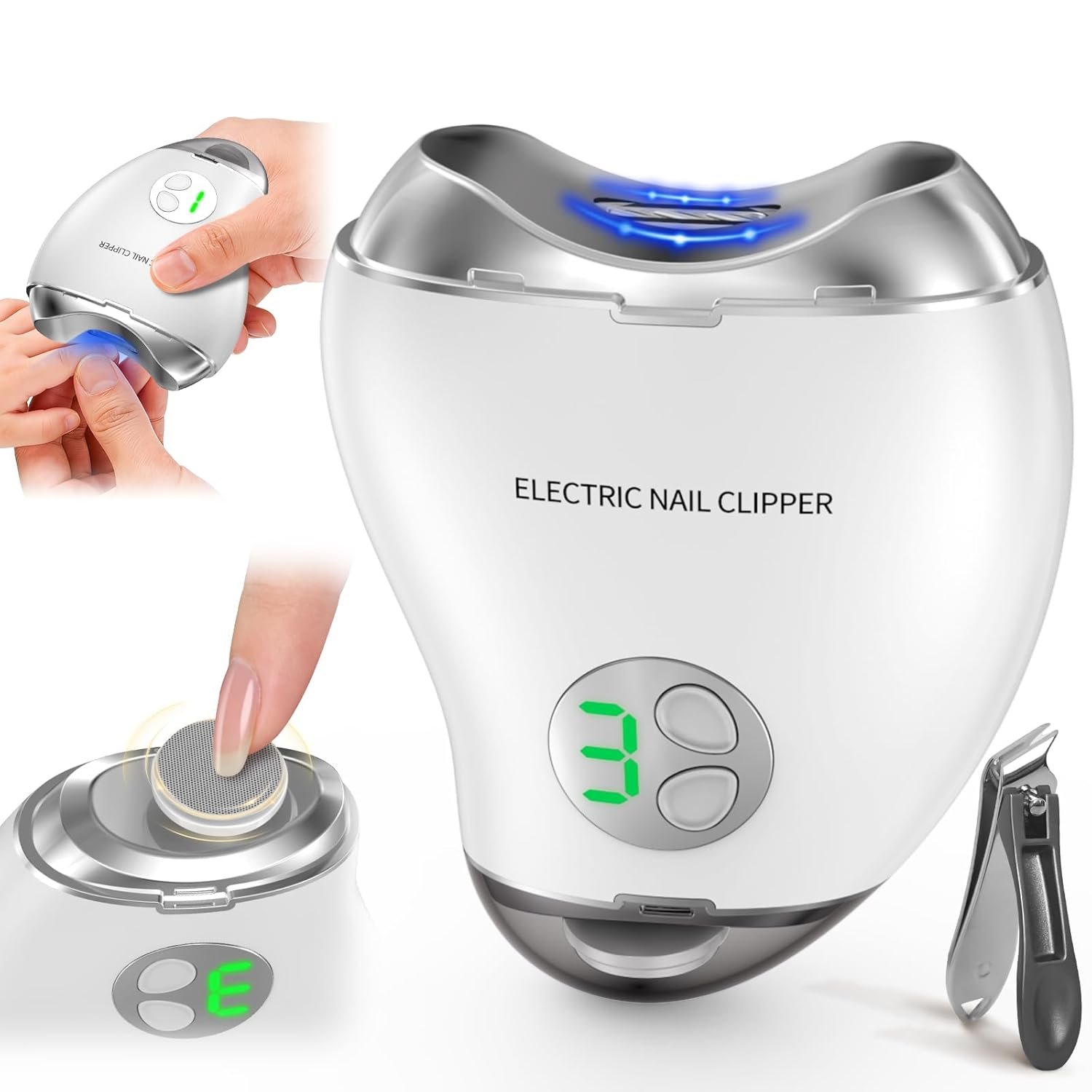 2026 Upgrade 2-in-1 Electric Nail Clipper & Filer, Baby Nail Trimmer with LED Light 3-Speed Quiet (