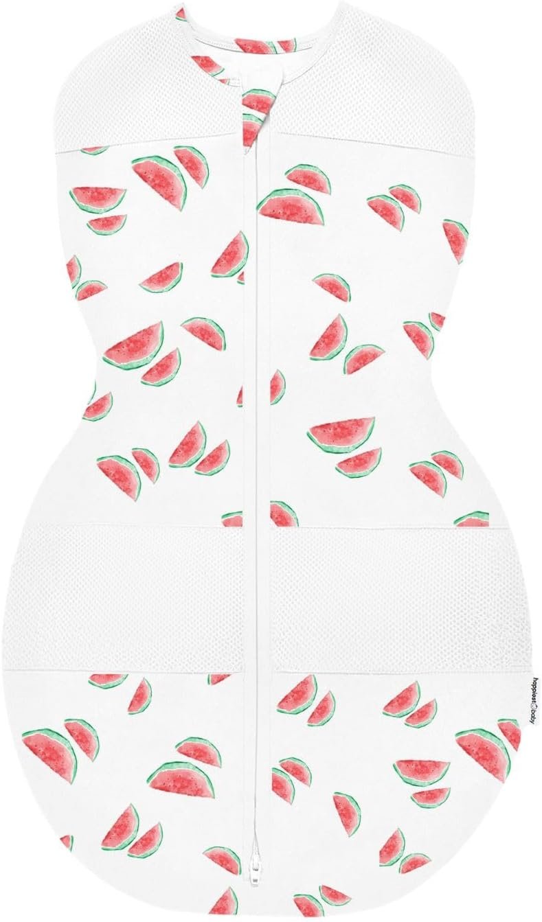 Happiest Baby Sleepea 5-Second Swaddle – 100% Organic Cotton Baby Swaddle Blanket – Doctor Designed Promotes Healthy Hip Development (Ivory Watermelons, Small)