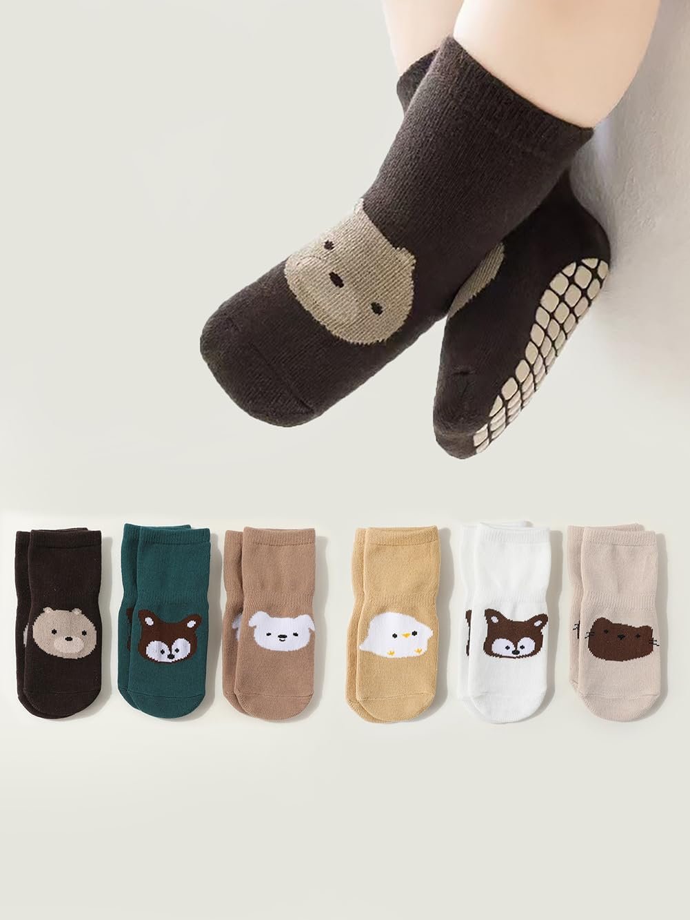 Non Slip Grip Ankle Baby Socks 6 Pack for Toddler Boys and Girls Kids Infant Cute Cotton Baby Newborn Funny Socks