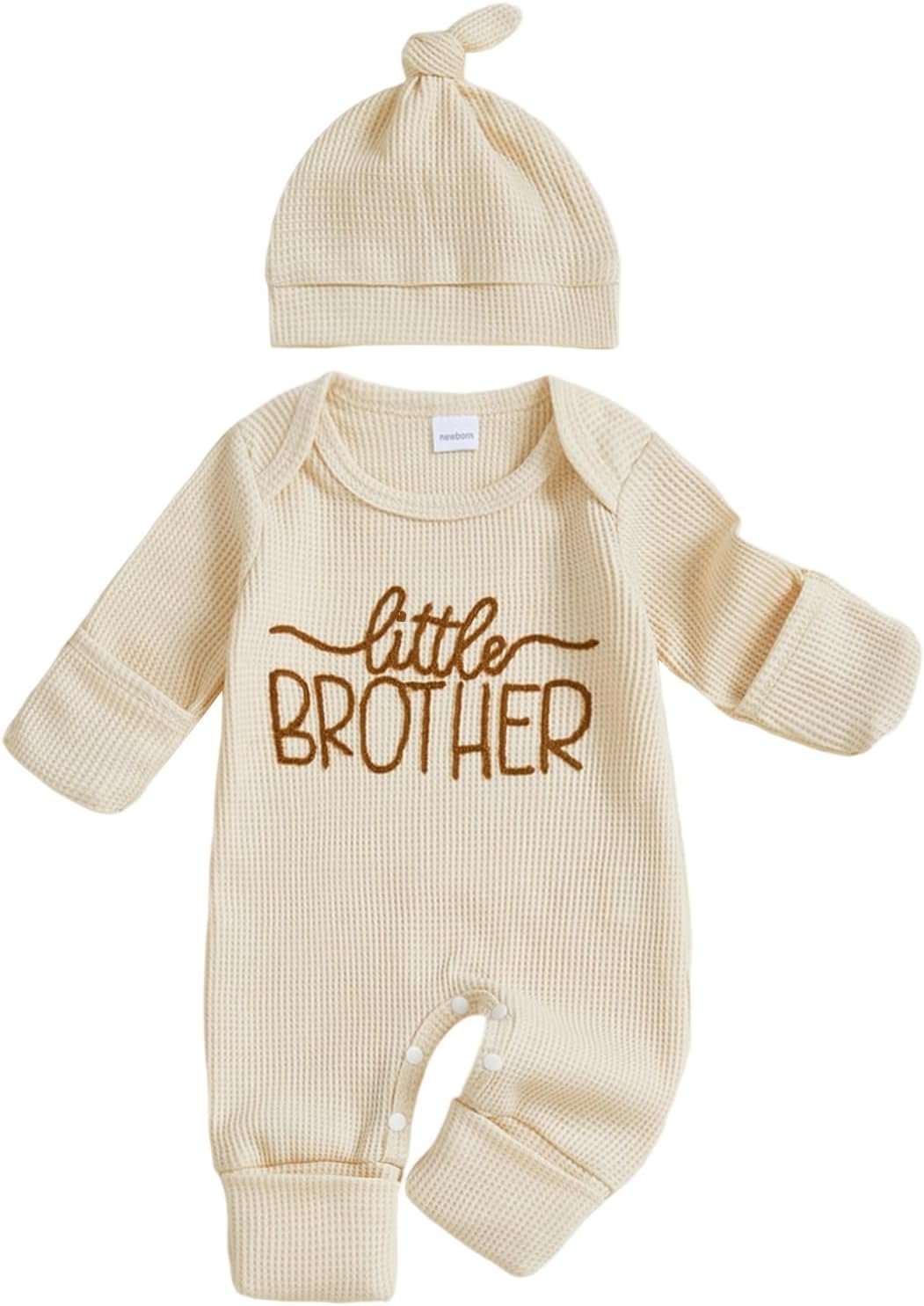 allshope Newborn Baby Boy Fall Outfit Romper Little Brother Lil Bro Long Sleeve Jumpsuit Bodysuit Cute Infant Waffle Clothes