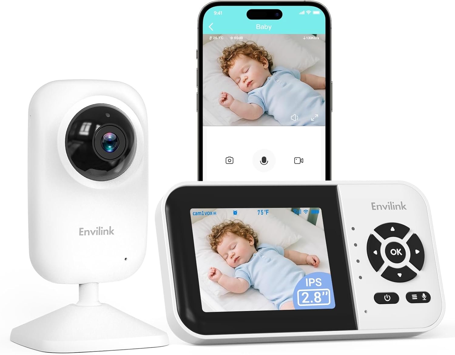 Baby Monitor with Camera and Audio, Video Baby Monitor WiFi Night Vision, 2.8″ LCD Screen Baby Camera VOX Mode Alarm and 1200ft Long Range