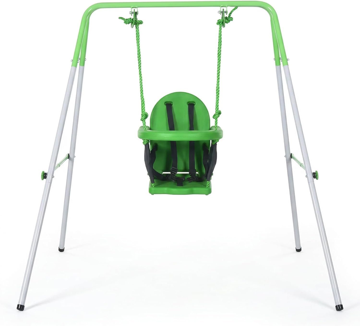Outsunny Toddler Swing Set with Metal Stand, Safety Seat Belt, Backyard Indoor & Outdoor Baby Swing Set for Kids Aged 6-36 Months, Green