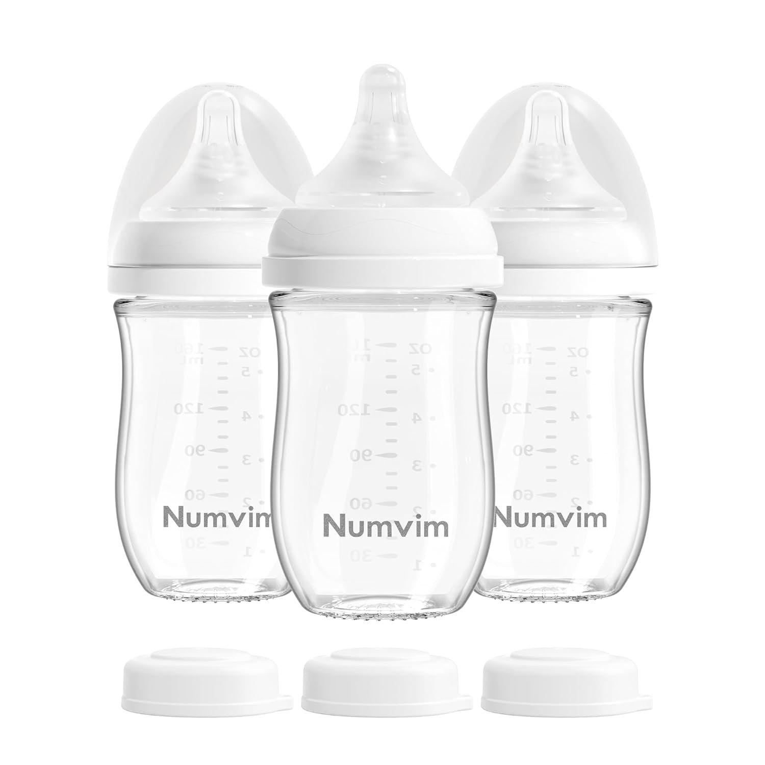 Natural Glass Baby Bottles Gentle & Slow Flow, Newborn Breastfeeding Bottle with Anti Colic Nipple for 0 Months Babies, 3 Packs (White (5 Ounce), 1 Count (Pack of 3))