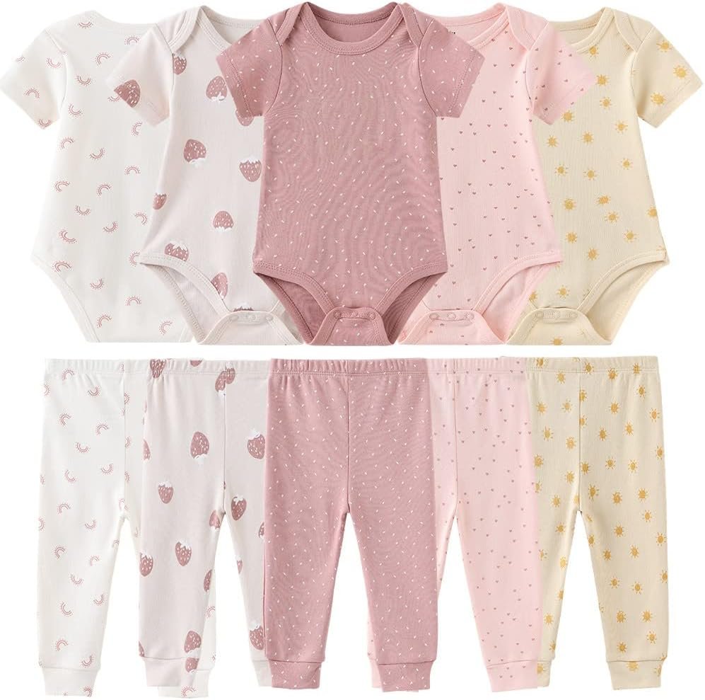 Kiddiezoom Baby Layette Set Baby Boys’ 9-Piece Bodysuits Pants Set Toddler Girl Boy Unisex Baby Gift Sets