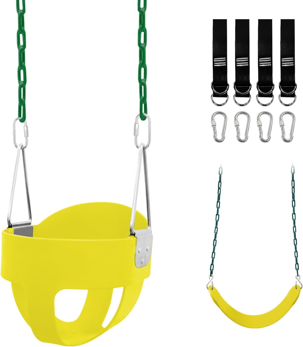 Toddler Swing Set for Outside – High Back Full Bucket Seat with 4 Hanging Straps and Hooks for Kids, Infants, Baby – Outdoor Tree Swing