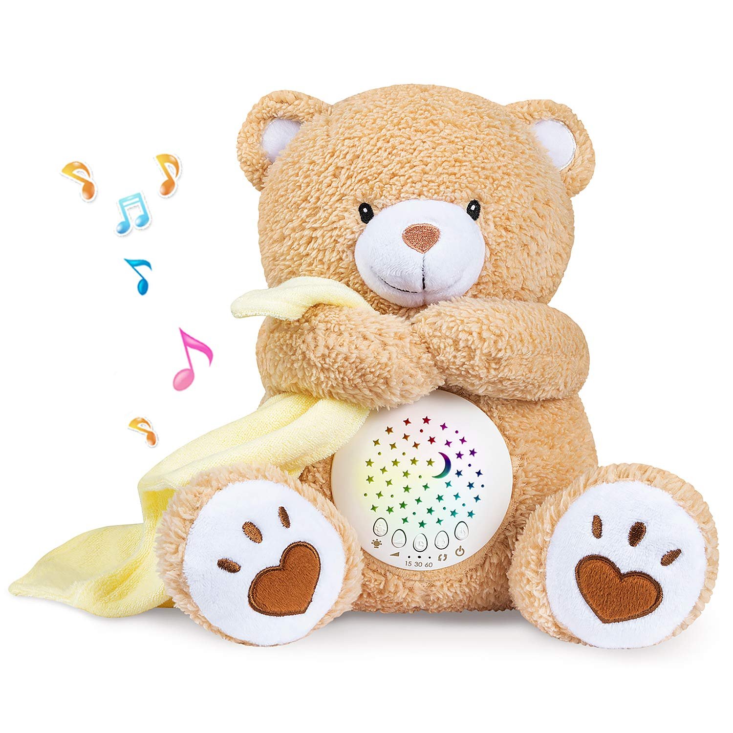 BEREST Baby Sleep Soother Bear, Mom’s Heartbeat & Lullabies White Noise Machine, Nursery Decor Night Light Projector, Toddler Crib Sleeping Aid, Newborns Shower Gifts Portable Teddy