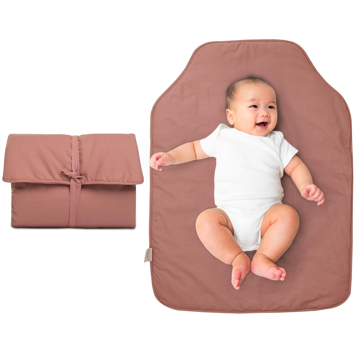 Natemia Portable Diaper Changing Pad – Rollable, Portable Changing Pad for Diaper Bag & Travel – OEKO-TEX Cotton Exterior – Foldable Baby Changing Mat – Machine Washable – Baby Essentials (Misty Rose)