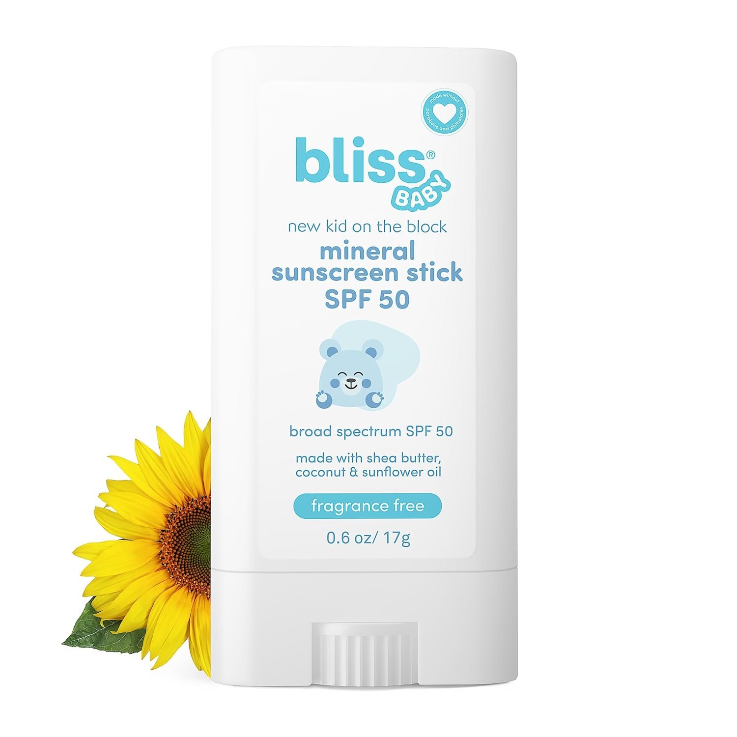 Bliss Baby Mineral Face Sunscreen Stick, SPF 50, Natural Zinc Oxide, Unscented, Hypoallergenic & Dermat Tested, Water-Resistant, Vegan, Sensitive Skin – For Toddlers, Babies, Kids & Whole Family