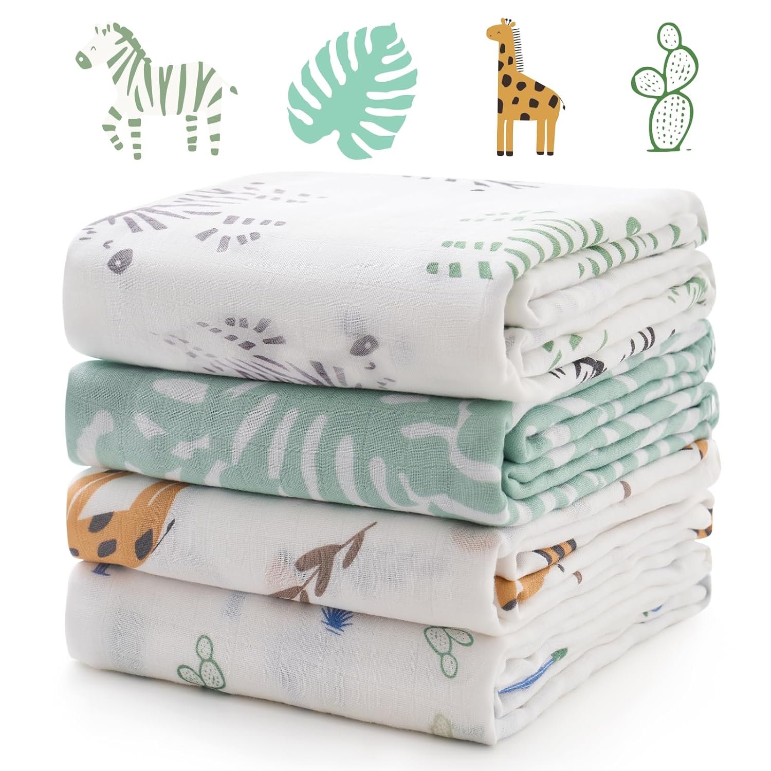 Momcozy Muslin Swaddle Blankets, 4-Pack Breathable and Skin-Friendly Receiving Blankets for Boys, Best Wishes Swaddle Blanket Shower Gifts & Baby Registry Essentials, Large 47″x47″, Bravery