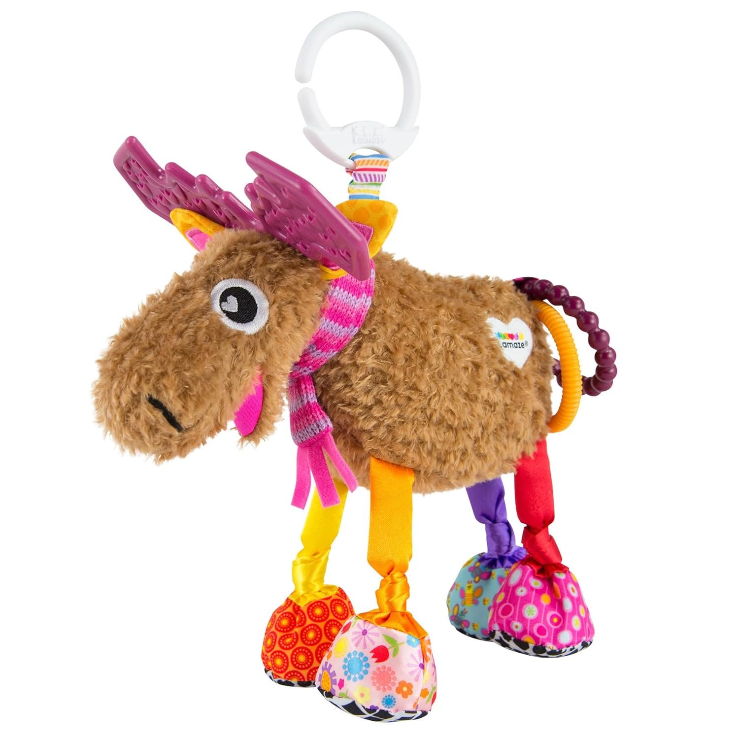 Lamaze Clip On Car Seat and Stroller Toy – Muffin the Moose – Crinkle Sensory Toys for Babies on the Go – High Contrast Travel Toys for Infants – Ages 0 Months and Up