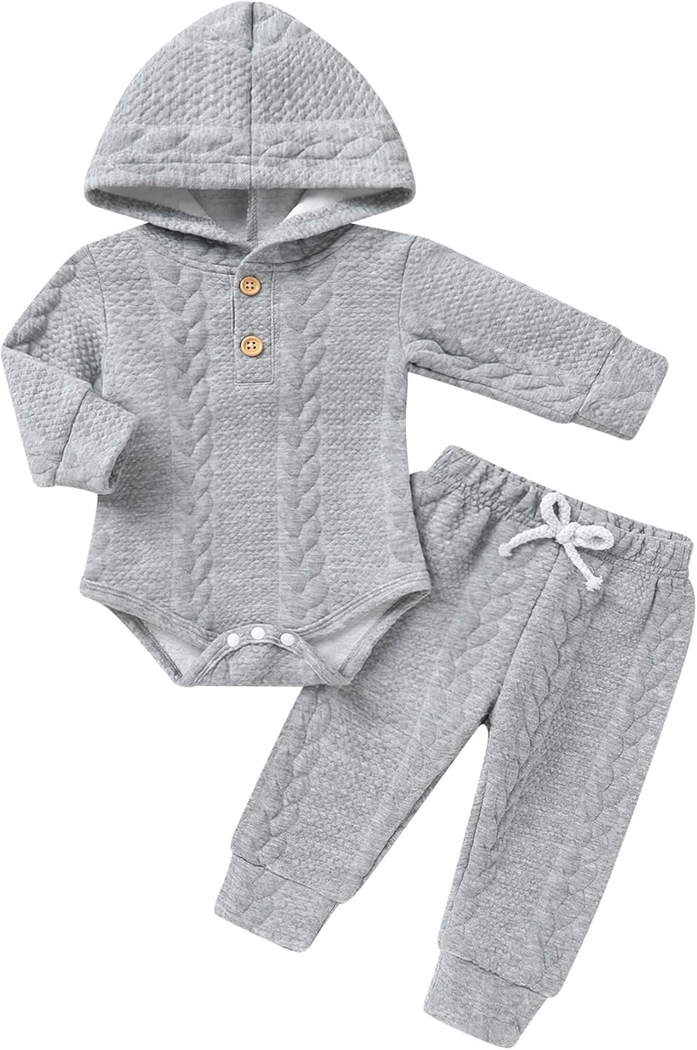 YOUNGER TREE Newborn Baby Boy Girl Clothes Hooded Long Sleeve Romper Pants Set Solid Ribbed Infant Fall Winter Outfits