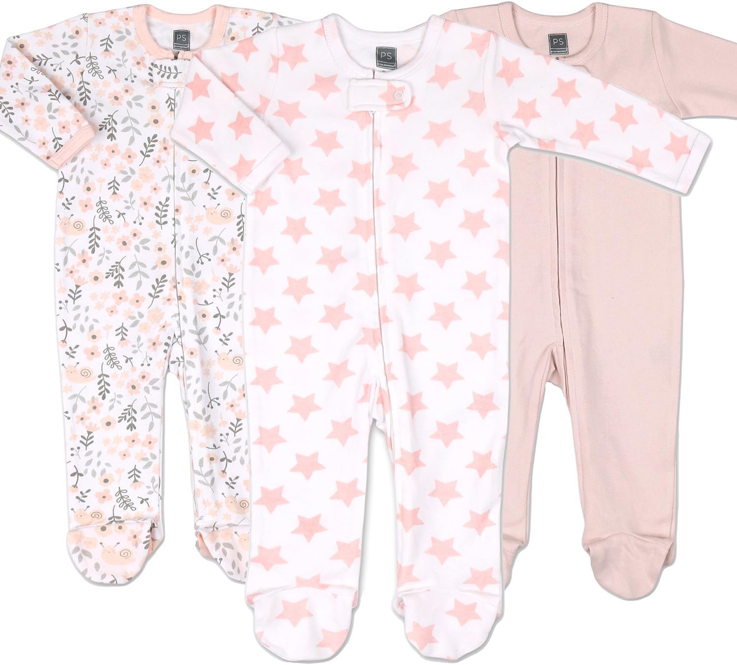 The Peanutshell Baby Sleepers for Girls Set of 3 – Soft Cotton Footed Pajamas for Newborns, Infants & Toddlers – Flower