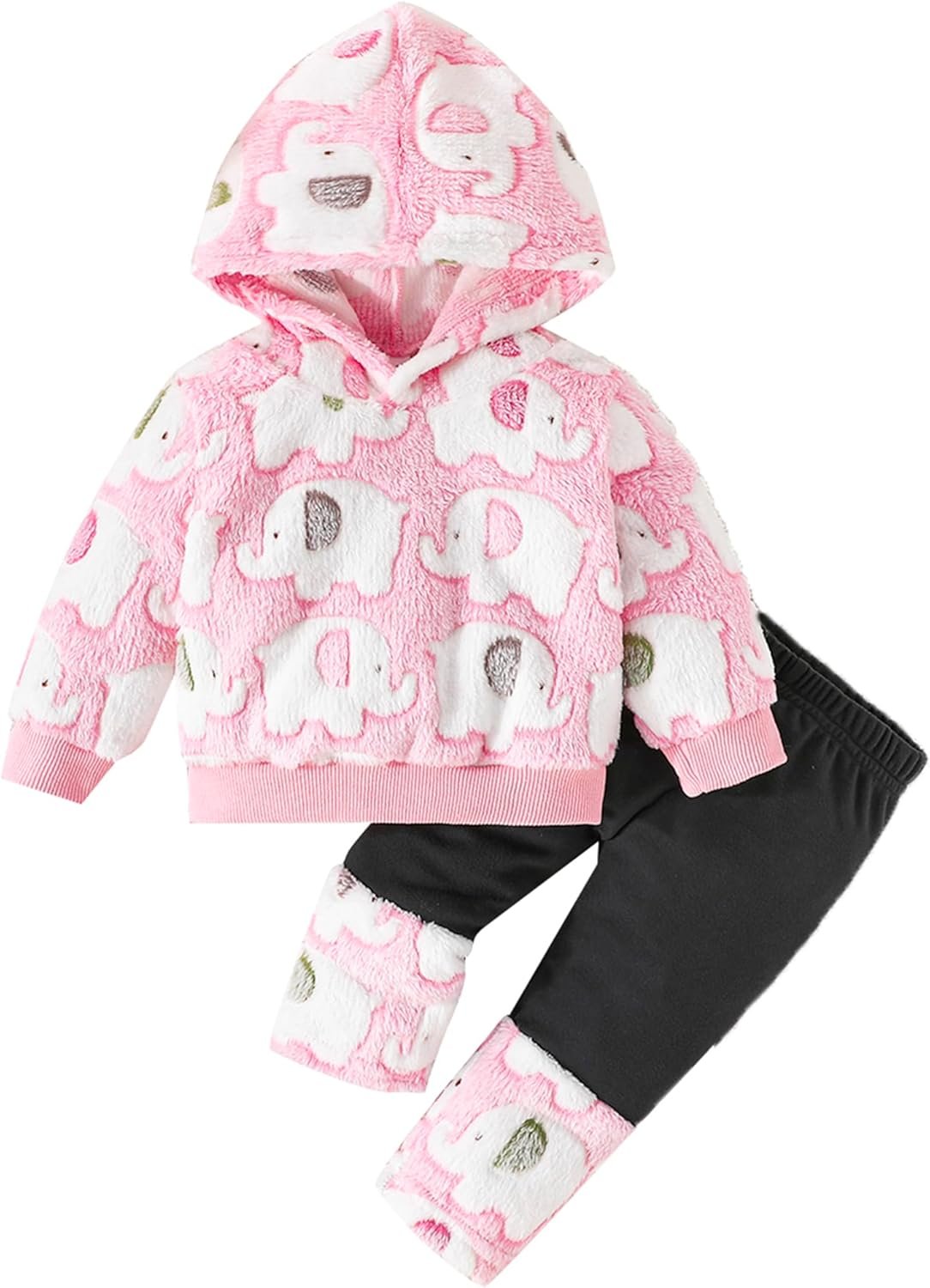 Jecson Toddler Girl Clothes Baby Girl Fleece Hoodie Outfits Thick Thermal Winter Leggings 2Pcs Clothing Sets 6M-4T