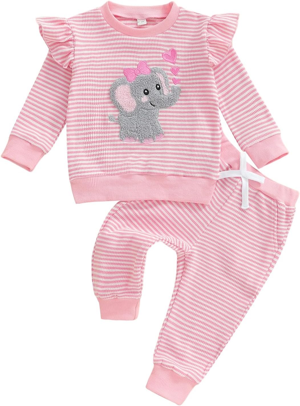 BemeyourBBs Fall Winter Toddler Baby Girl Clothes Cute Print Ruffle Shirt Top Pants Set 2 Piece Newborn Infant Girl Outfit