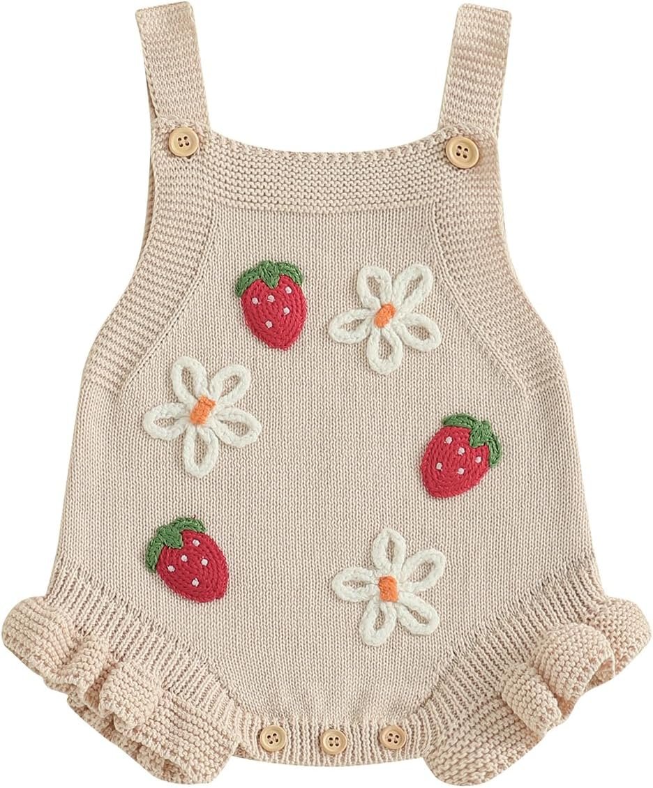 FYBITBO Baby Sweater Knit Romper Newborn Girl Strawberry Sweaters Onesie Overalls Fall Winter Clothes Summer Outfit