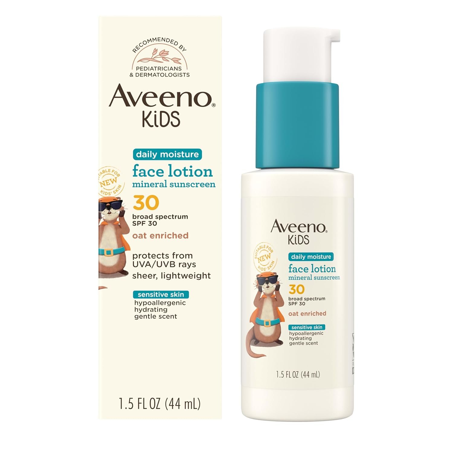 Aveeno Kids Daily Moisture Face Lotion & Mineral Sunscreen with SPF 30, Oat Enriched Face Moisturizer for Kids & Broad-Spectrum Sun Protection for Sensitive Skin, Hypoallergenic, 1.5 fl. oz