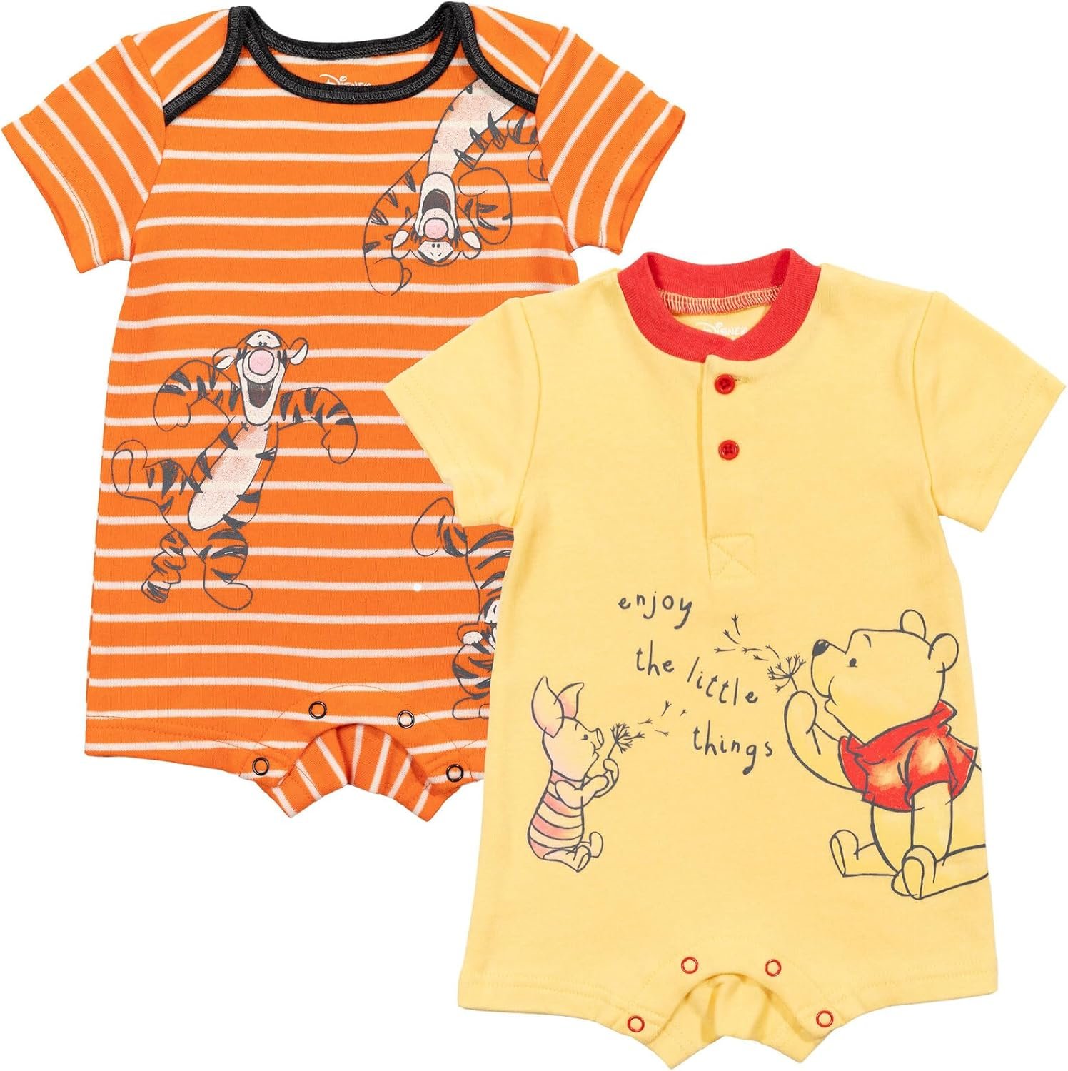 Disney Baby 2 Pack Henley Rompers Newborn to Infant Sizes (Newborn – 24 Months)