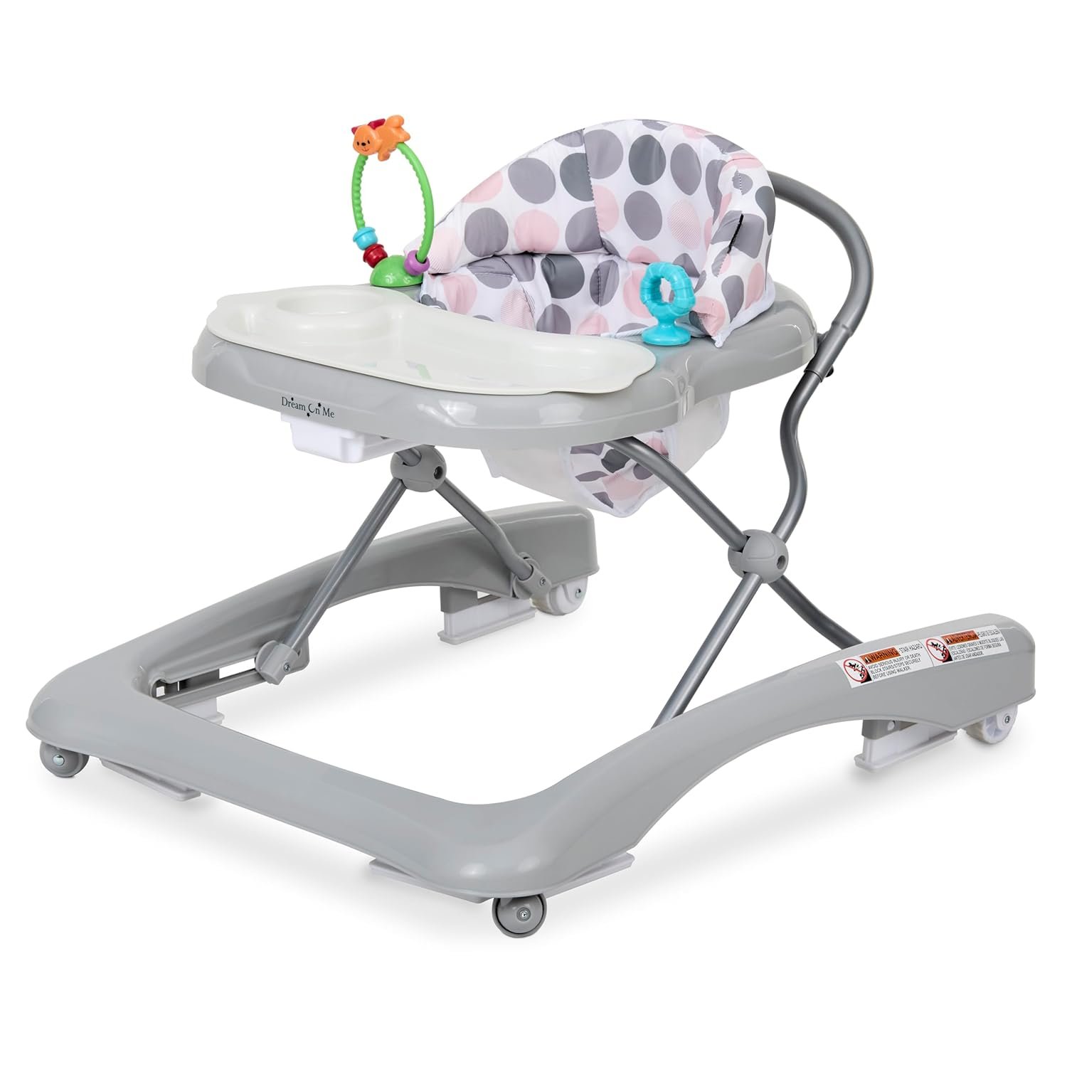 Dream On Me Mia Foldable Baby Walker in Grey, Foldable Walker with Adjustable Heights, Removable, Machine Washable High-Back Padded Seat, Suitable for 6-12 Months