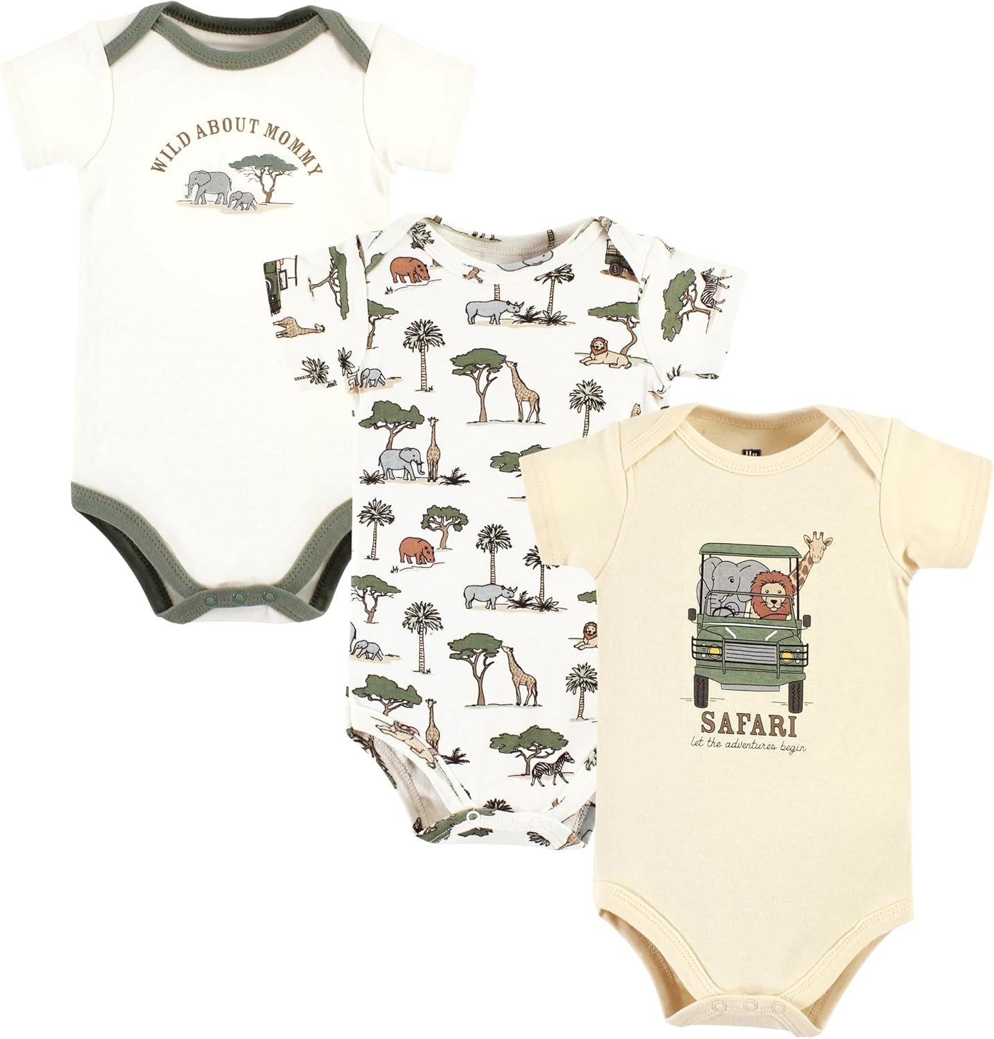 Hudson Baby Unisex Baby Cotton Bodysuits, Going On Safari 3-Pack, 3-6 Months