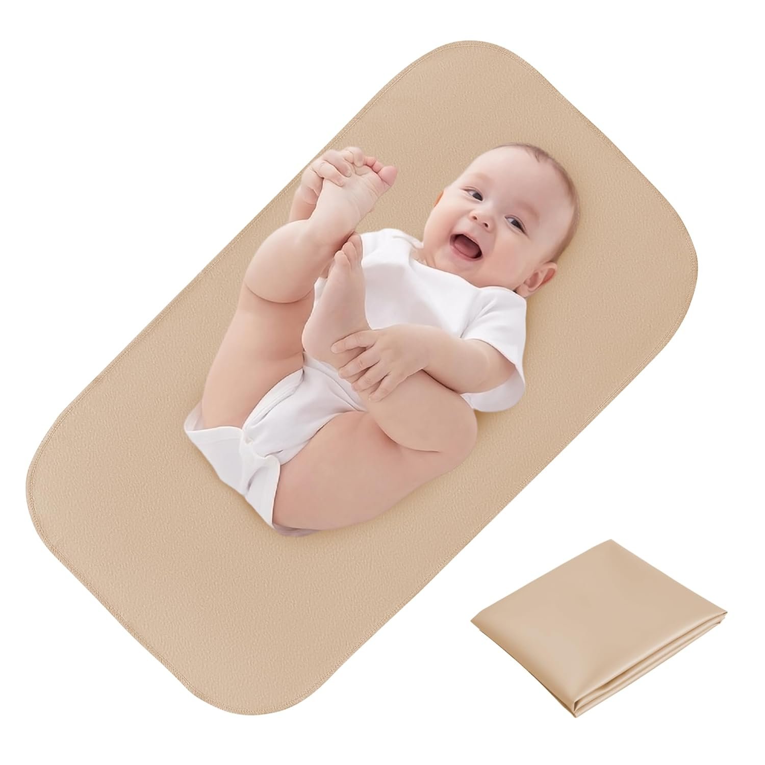 Elantrip Changing Pad for Bed – Leather Changing Pad for Baby, Portable Baby Changing Mat Travel, Compact Diaper Change Mat, Fits Diaper Bag Beige