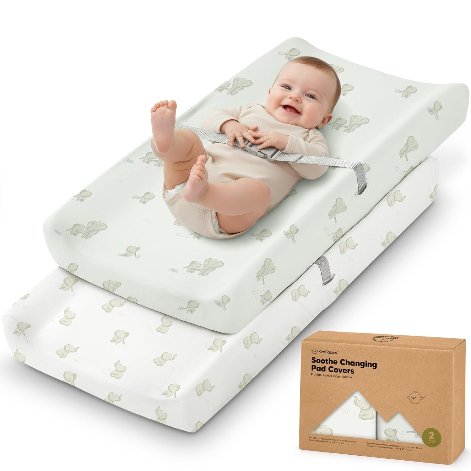 2-Pack Organic Changing Pad Covers for Girl, Boy, Neutral – 100% Cotton Changing Table Pad Cover, Soft Baby Nursery Diaper Changing Pad Sheets, Contour Changing Pads Liners, Change Pad Cover (Elly)