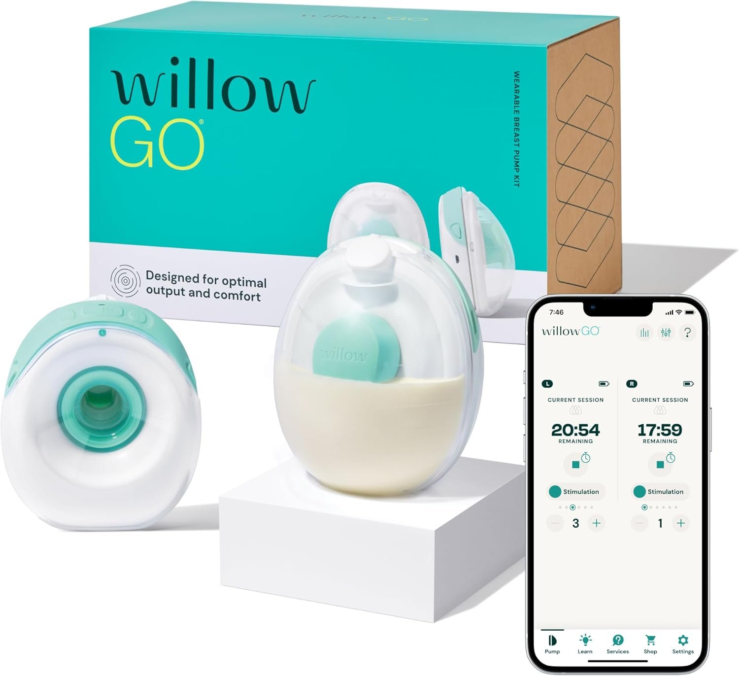 Willow Go – Hands Free Breast Pump – Wearable Breastfeeding Pump – Portable, Electric, Cordless, & 9 Levels of Hospital Grade Suction Strength – Postpartum Essentials – Double Breast Pump