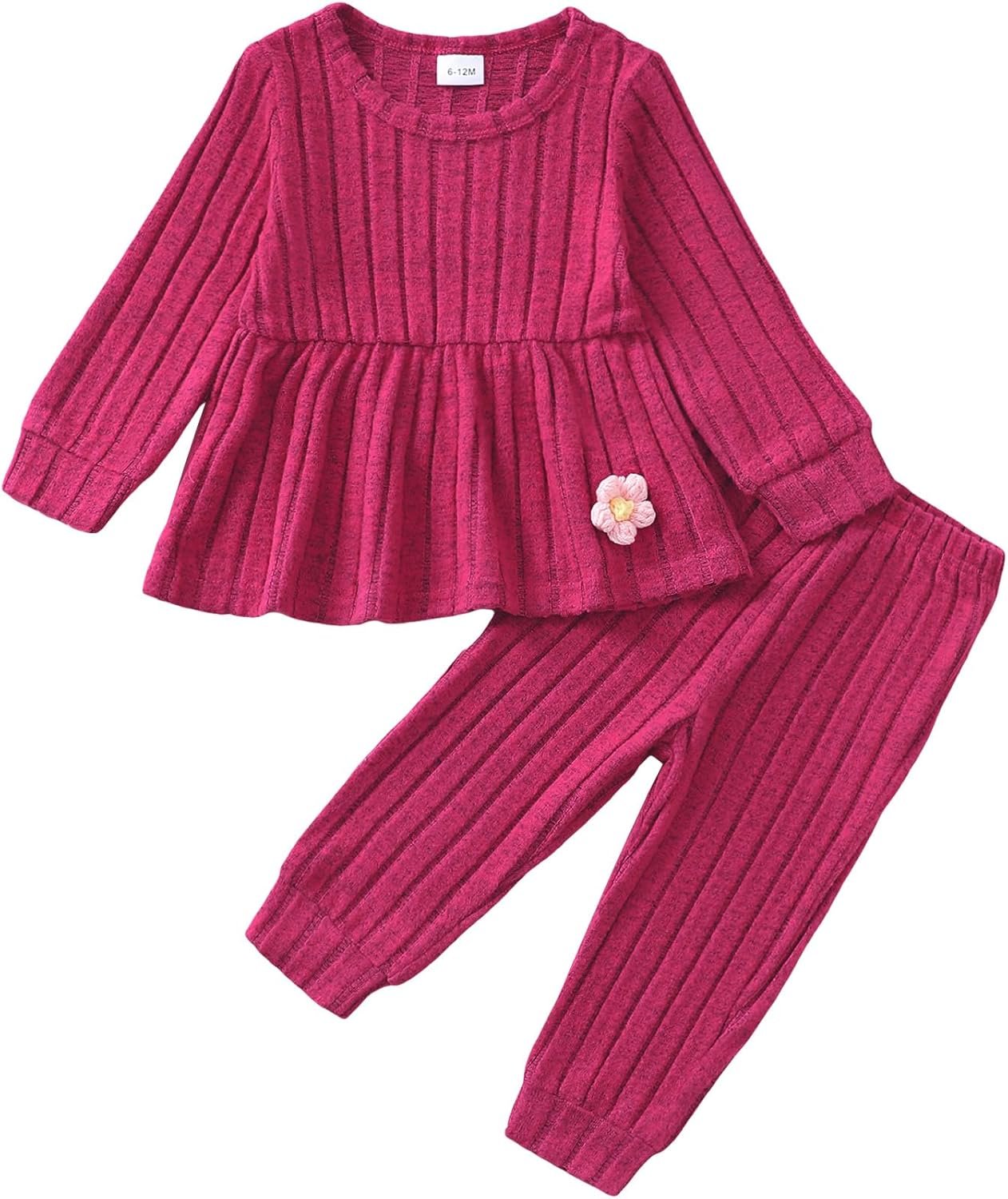 Mioglrie Toddler Baby Girl Clothes Fall Winter Outfits Infant Girl Sweatshirt Top 6 9 12 18 24 Months 2T 3T Pants Set