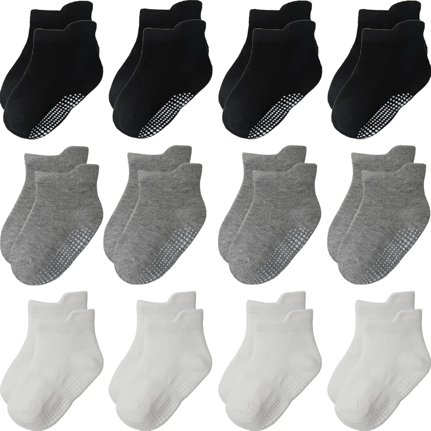 Aroveea Toddler Socks Non Slip Grip Cute Cotton Baby Socks 12 Pack for Toddler Boys Girls Kids