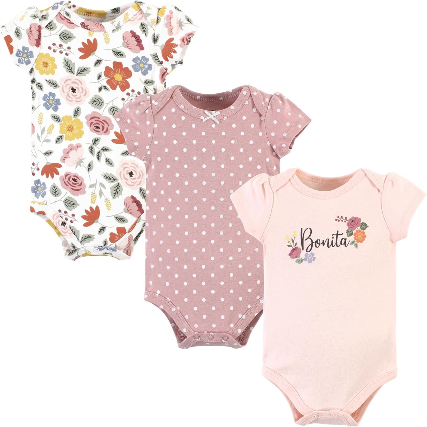 Hudson Baby Baby Girls’ 3pc Cotton Bodysuits