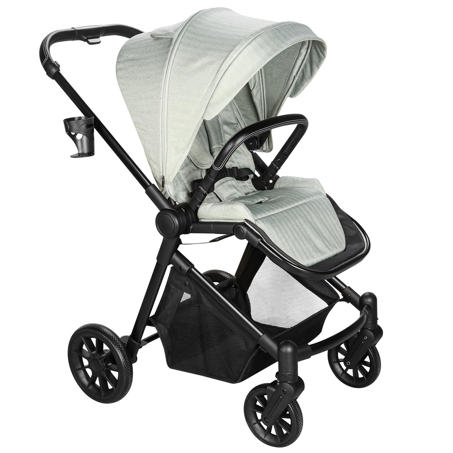Lightweight High-View Baby Stroller, One-Hand Fold & Compact Storage, Convertible Seat, 5-Point Safety Harness, Foldable Infant Stroller, Green
