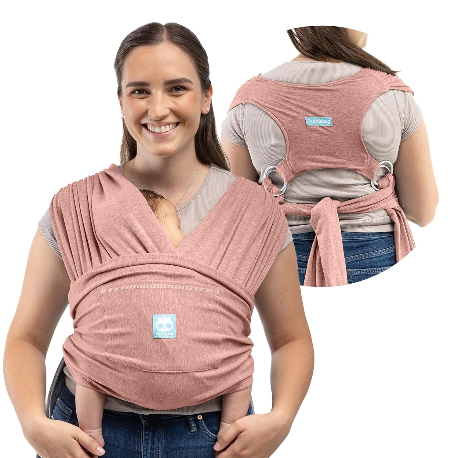 CuddleCarry Pre-Wrapped Baby Ring Sling – Adjustable, Lightweight Baby Carrier Wrap – Ergonomic Front Carry for Newborn to Toddler (0-36m, 8-35 lbs) – Pink
