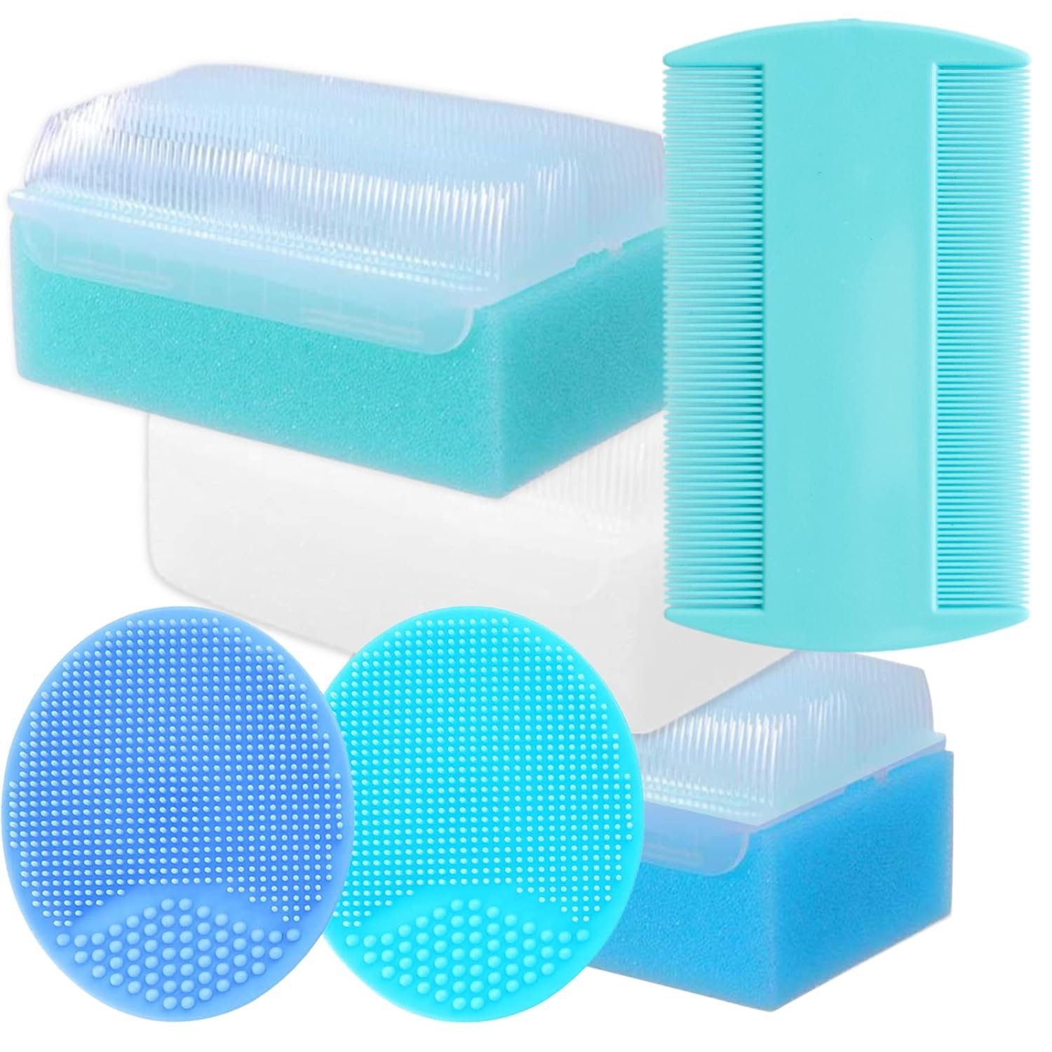 Cradle Cap Brush for Babies – Cradle Cap Treatment | Baby Sponge for Bathing | Baby Brush and Comb Set Newborn | Baby Comb & Scalp Scrubber (Set of 6)