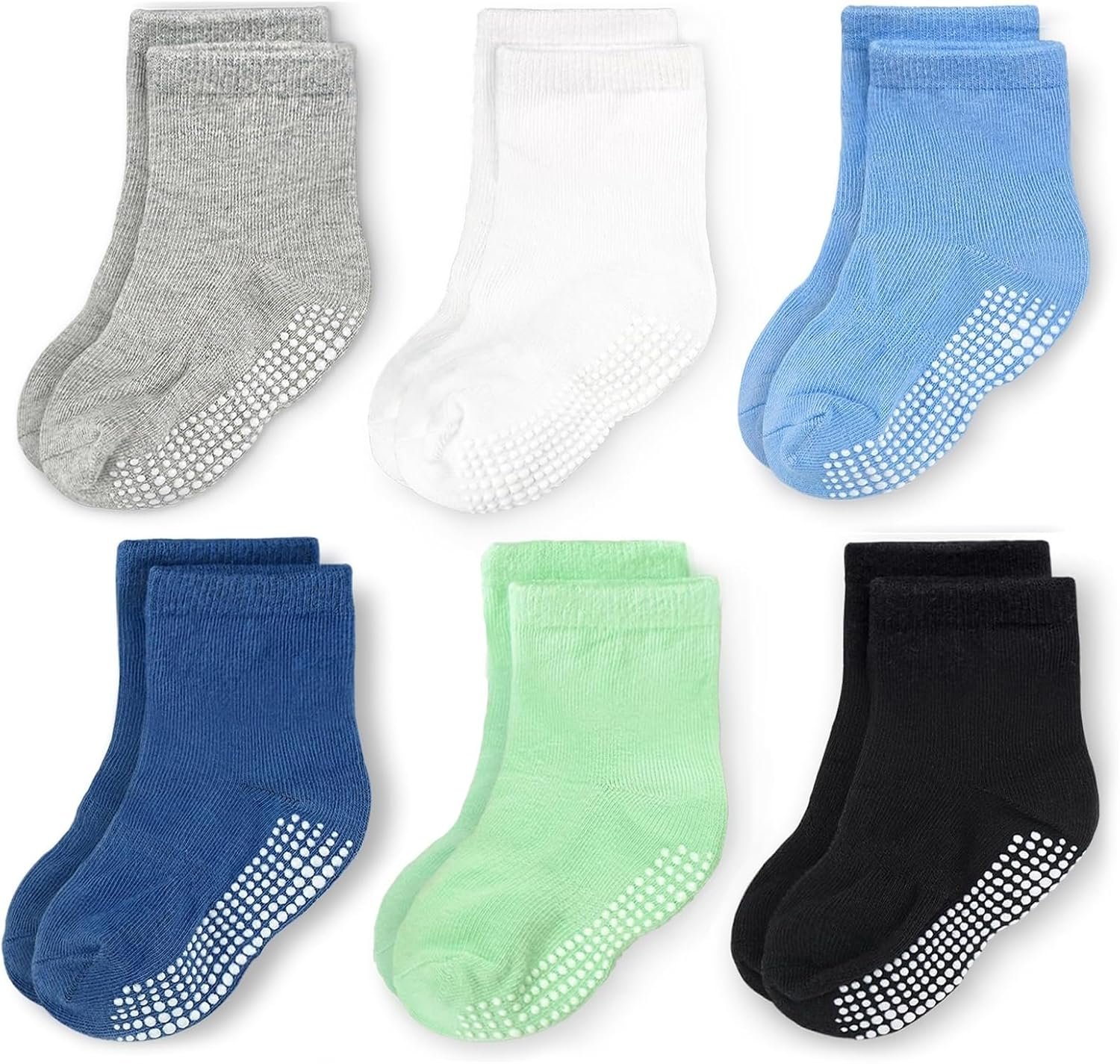 CozyWay Baby & Toddler Socks With Grippers Non Slip Crew Grip Socks for Girls and Boys Soft Comfy Cotton – 6 Pack