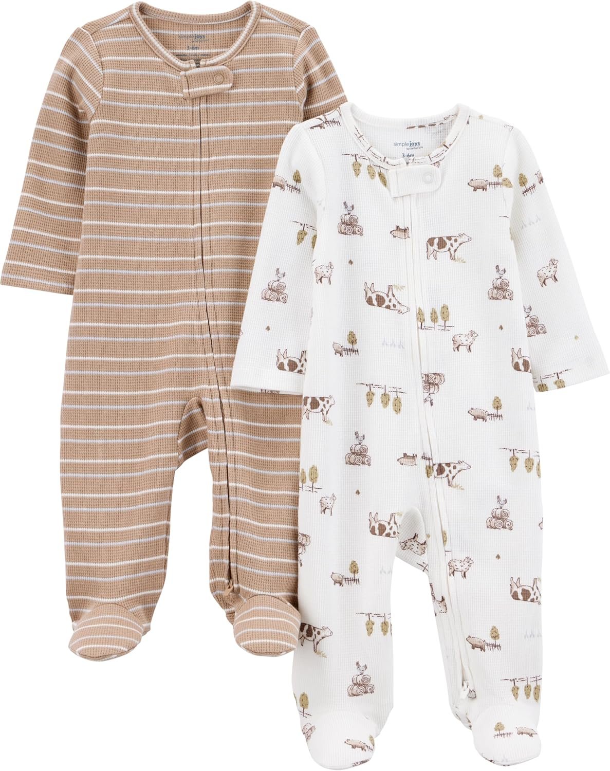 Simple Joys by Carter’s unisex-baby 2-way Zip Thermal Footed Sleep and Play, Pack of 2