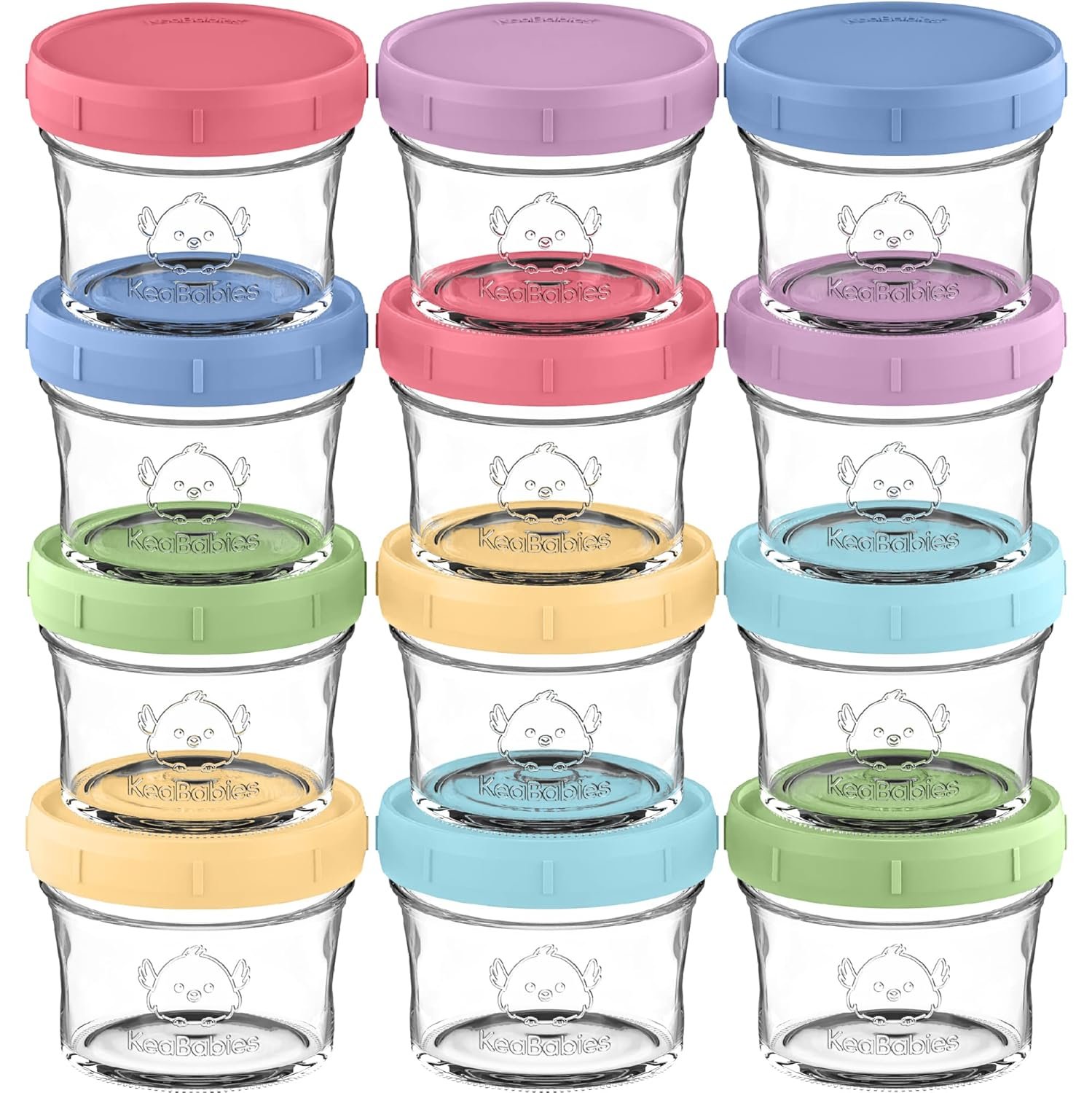 KeaBabies 12pk 4oz Glass Baby Food Containers with Lids – Leak-Proof, Microwavable Small Glass Jars, Baby Purees & Toddler Snack Storage Containers, BPA-Free, Dishwasher & Freezer Safe (Nord)