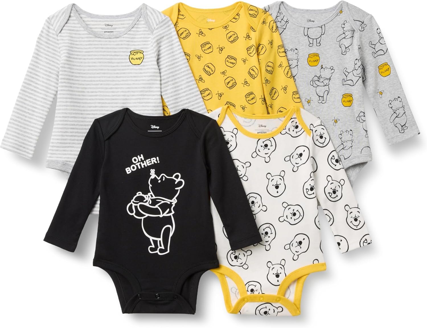 Amazon Essentials Disney | Marvel | Star Wars Unisex Babies’ Long-Sleeve Bodysuits, Pack of 5
