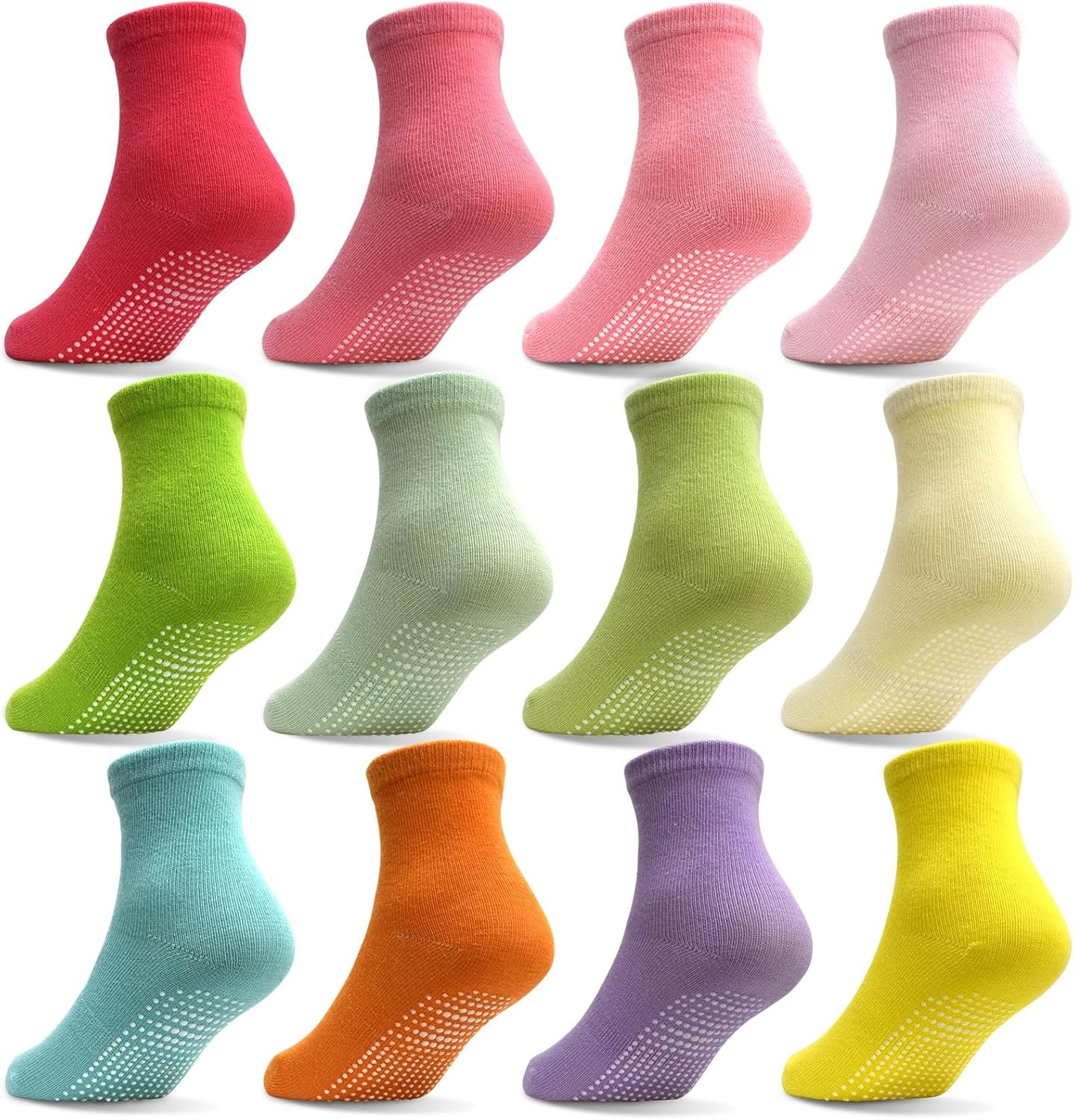 Tphon Toddler Girls Non-Slip Socks Baby Anti Skid Socks with Grippers for Boys Girls 12 Pairs for 0-7 Years Kids Children