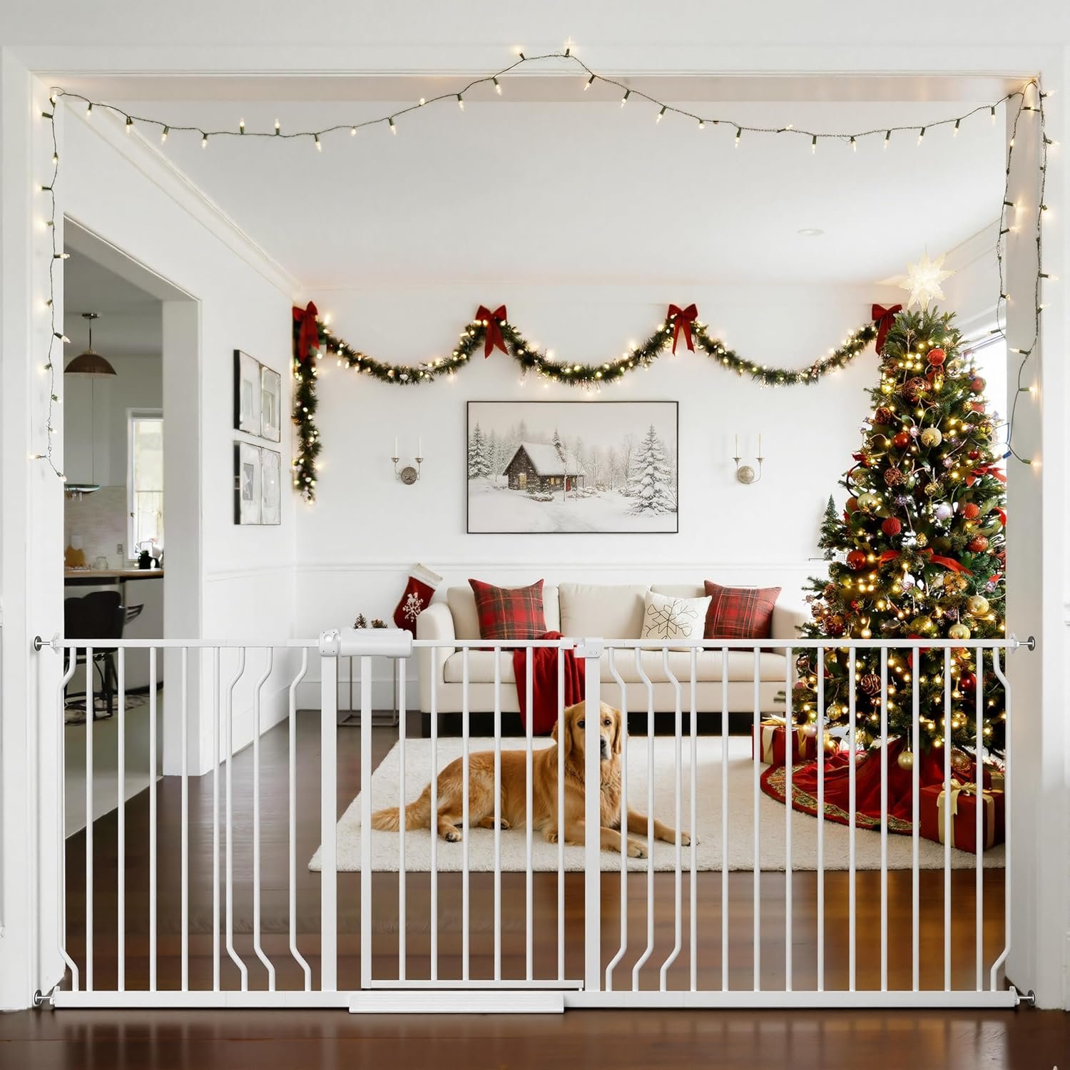 Baby Gate Extra Wide Fits 71.65-85.82 inch Wide Opening – Dog Pet Gates for Doorways Stairs No Drilling Pressure Mounted – Large Child Safety Gate Indoor Outdoor White