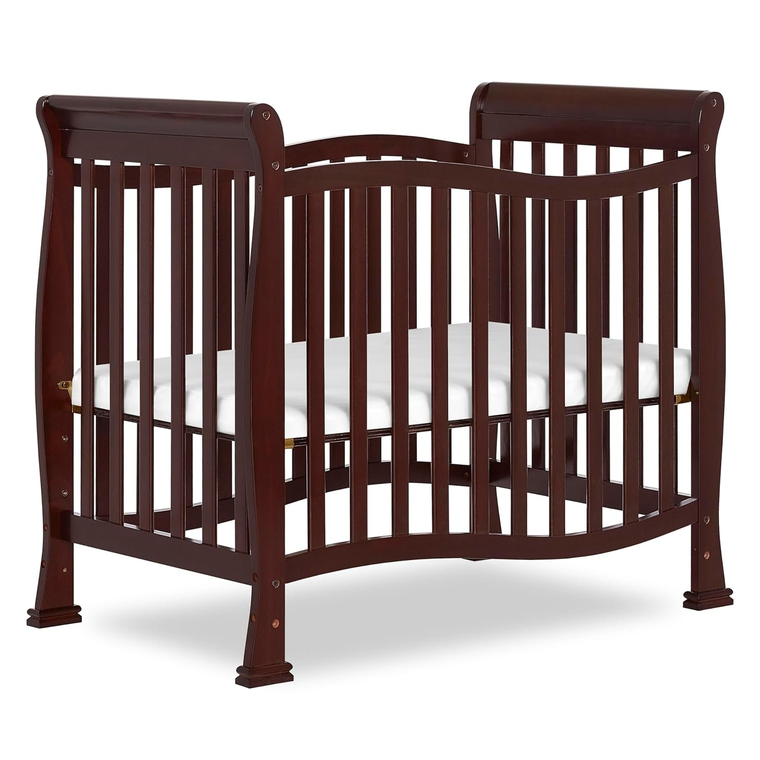 Dream On Me Violet 4-in-1 Convertible Mini Baby Crib in Espresso, Pinewood, 1” Mattress Pad, 3 Mattress Heights, Converts to Mini Day Bed & Twin-Size Bed, GreenGuard Gold & BSA Certified