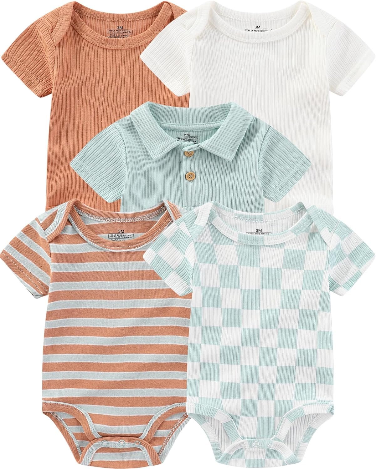 Baby Bodysuits Ribbed Mix Summer Newborn Boy Girl Clothes 5-pack